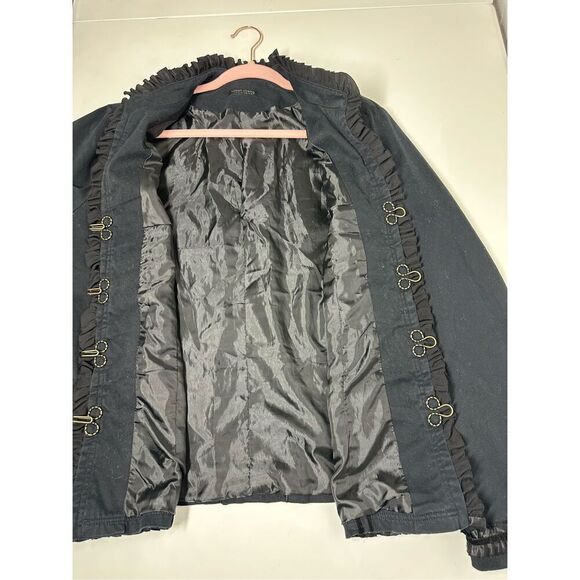 Simon Chang Denim Wear Women’s Bohemian Black Jacket Ruffle Satin Trim Sz20 Note - Picture 12 of 15